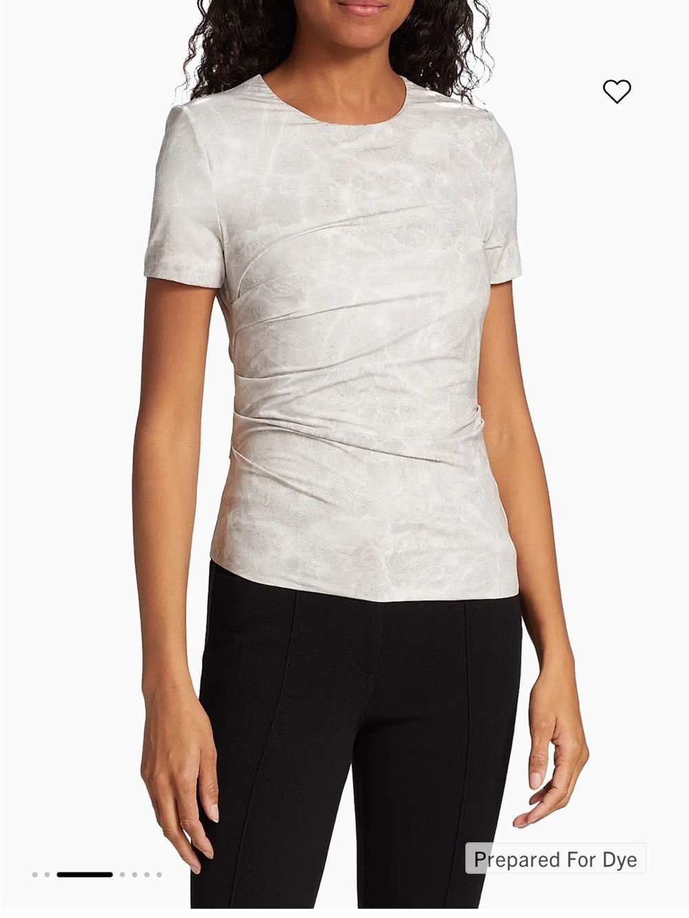 Helmut Lang Marble Print Short Sleeve Ruched Crew Neck Top